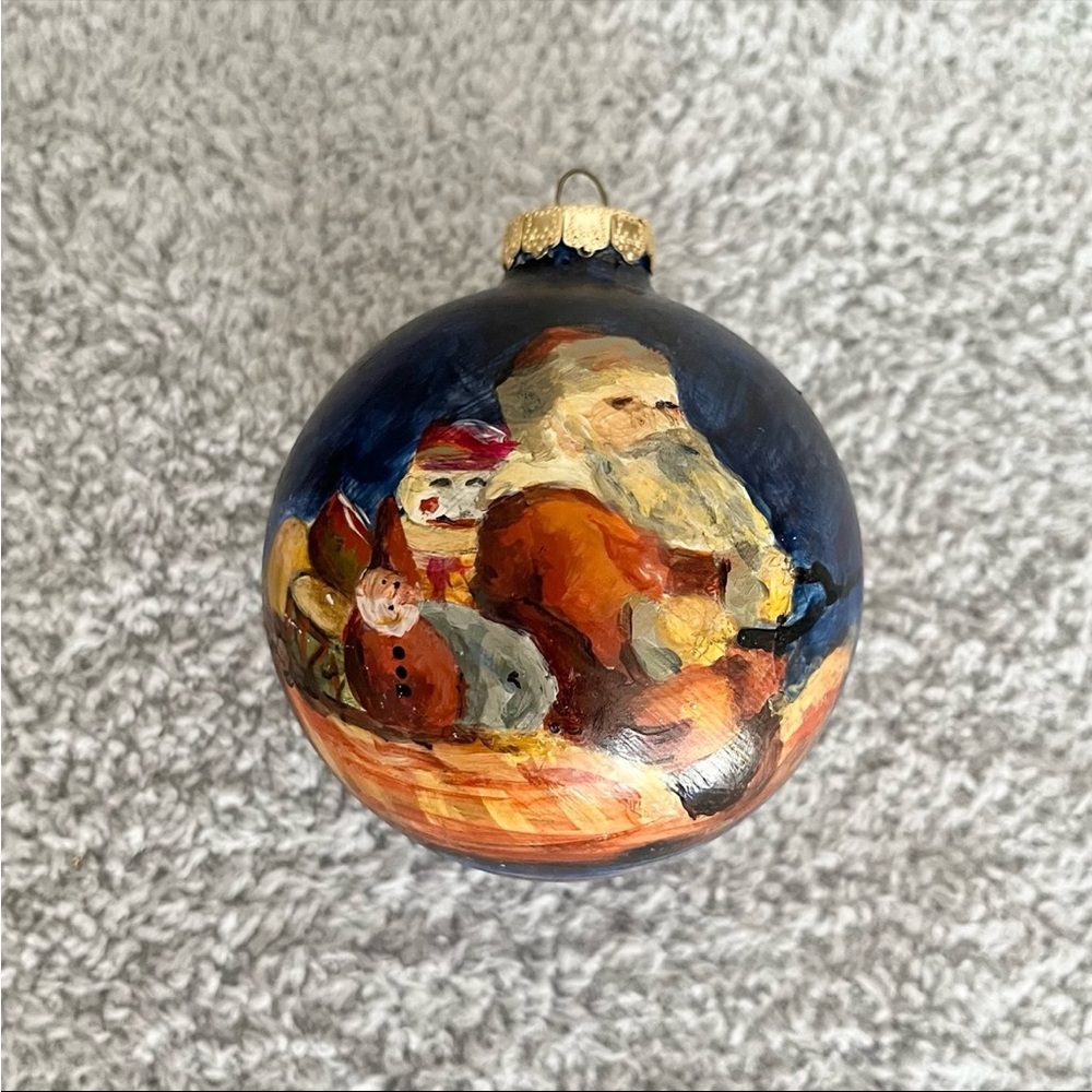 🎁3/$30 Art League Torpedo Factory Hand-Painted Christmas Holiday Santa Ornament